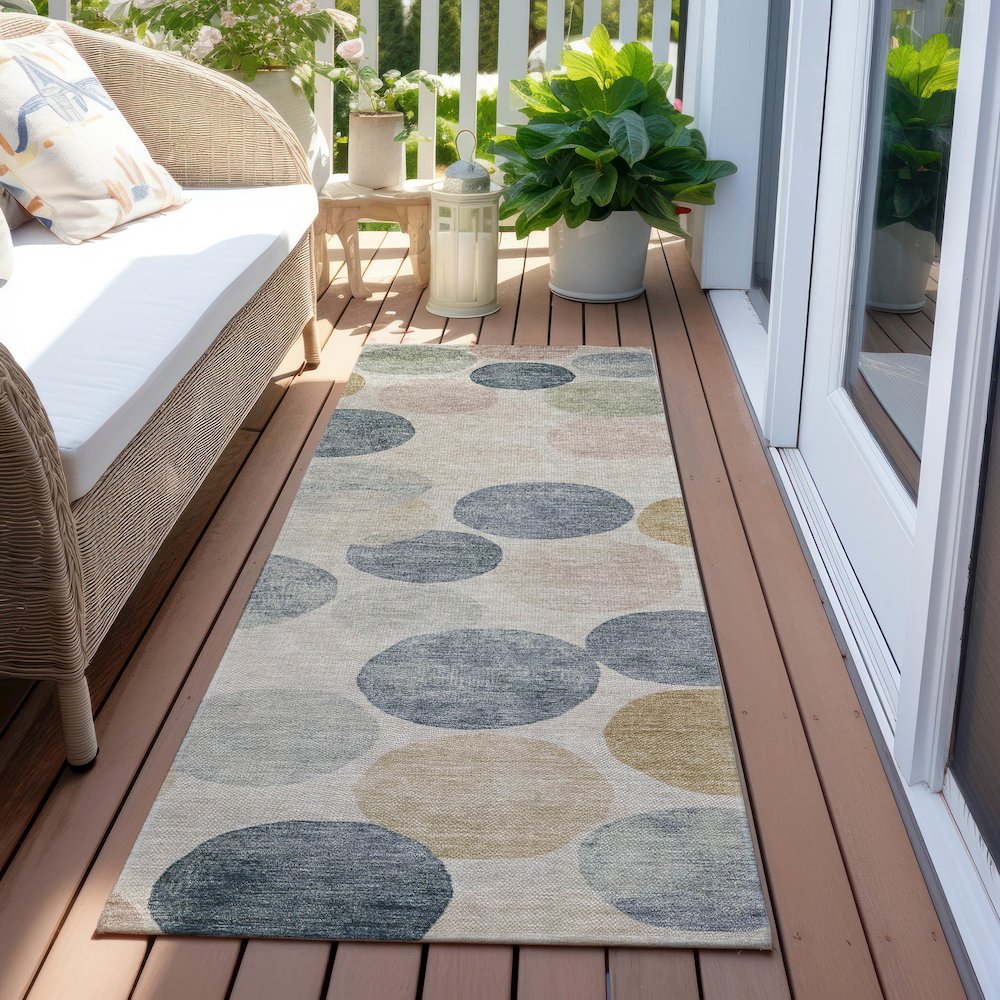 Machine Washable Indoor/Outdoor Chantille Beige 2'3" x 7'6" Runner Rug