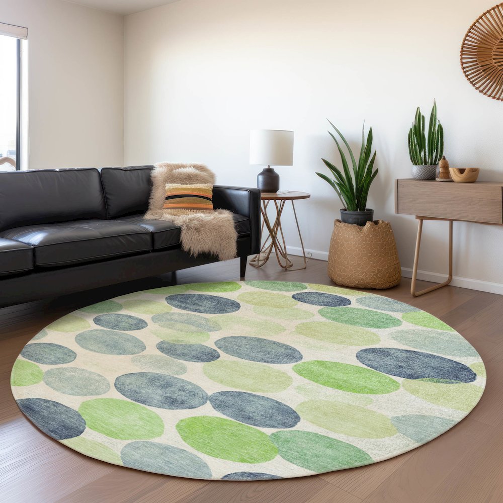 Machine Washable Indoor/Outdoor Chantille Navy 8' x 8' Round Rug