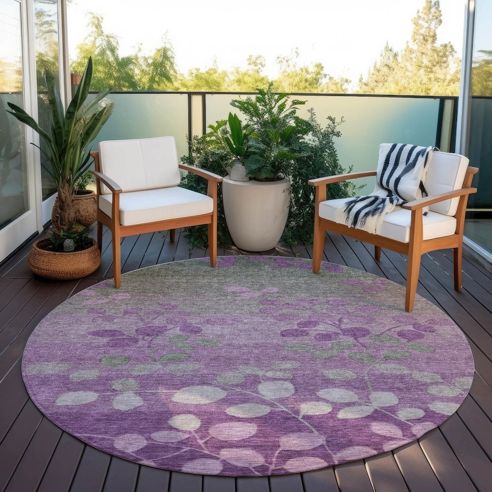 Machine Washable Indoor/Outdoor Chantille Purple 8' x 8' Round Rug