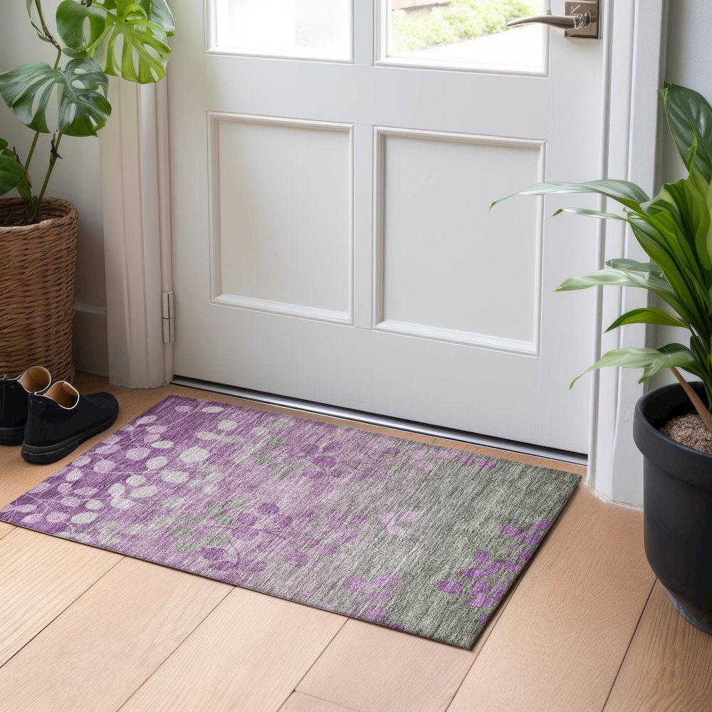 Machine Washable Indoor/Outdoor Chantille Purple 1'8" x 2'6" Rug