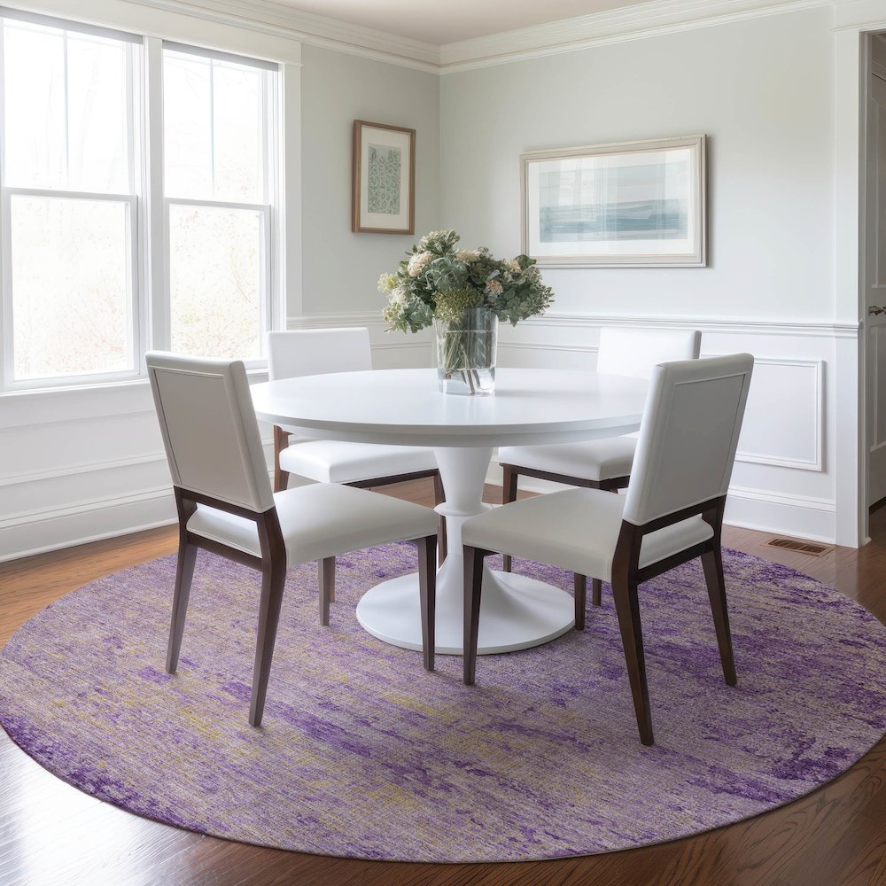 Machine Washable Indoor/Outdoor Chantille Purple 8' x 8' Round Rug