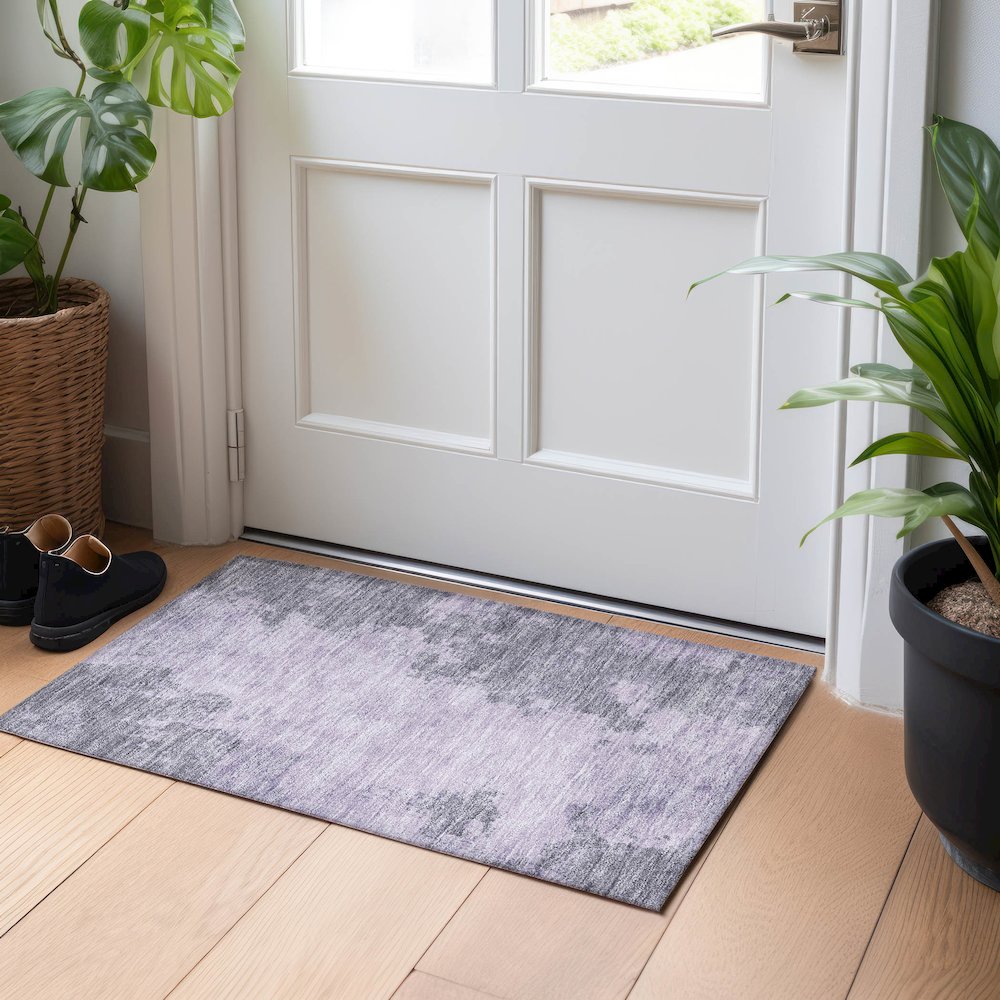 Machine Washable Indoor/Outdoor Chantille Purple 1'8" x 2'6" Rug