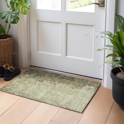 Machine Washable Indoor/Outdoor Chantille Olive 1'8" x 2'6" Rug