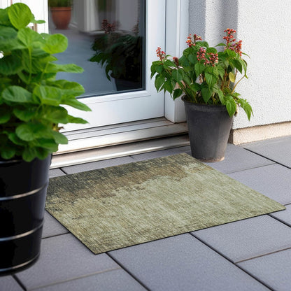 Machine Washable Indoor/Outdoor Chantille Olive 1'8" x 2'6" Rug