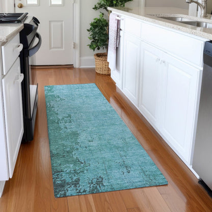 Machine Washable Indoor/Outdoor Chantille Teal 2'3" x 7'6" Runner Rug