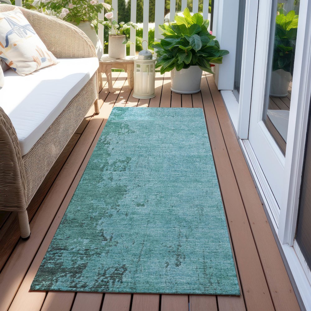 Machine Washable Indoor/Outdoor Chantille Teal 2'3" x 7'6" Runner Rug