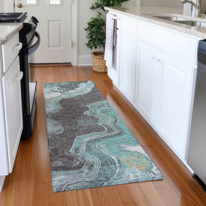 Machine Washable Indoor/Outdoor Chantille Teal 2'3" x 7'6" Runner Rug