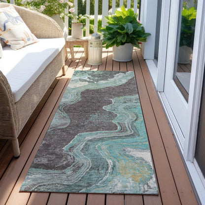 Machine Washable Indoor/Outdoor Chantille Teal 2'3" x 7'6" Runner Rug