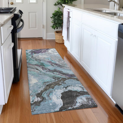 Machine Washable Indoor/Outdoor Chantille Teal 2'3" x 7'6" Runner Rug