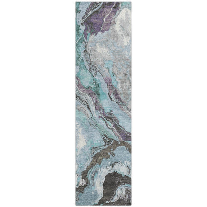 Machine Washable Indoor/Outdoor Chantille Teal 2'3" x 7'6" Runner Rug