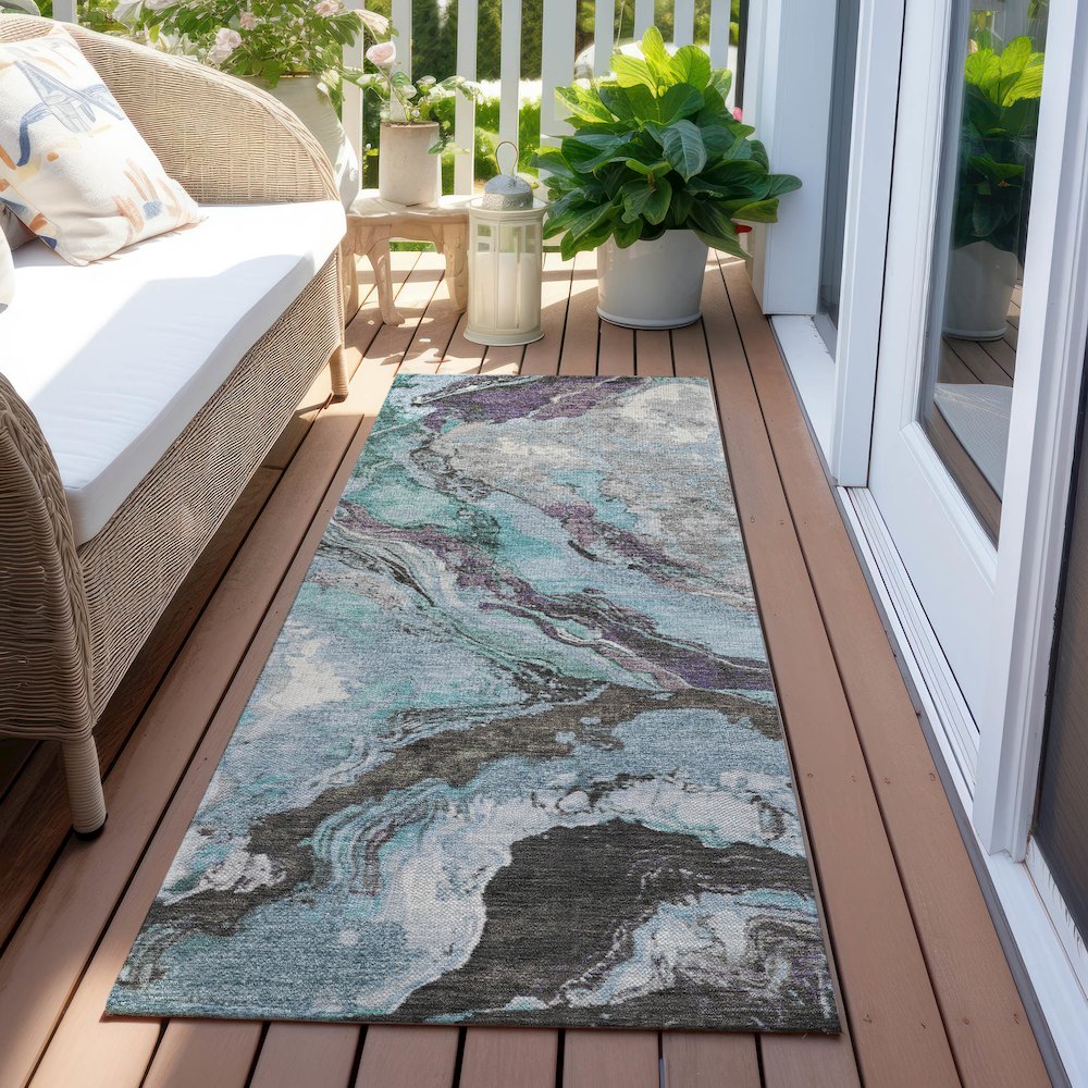 Machine Washable Indoor/Outdoor Chantille Teal 2'3" x 7'6" Runner Rug