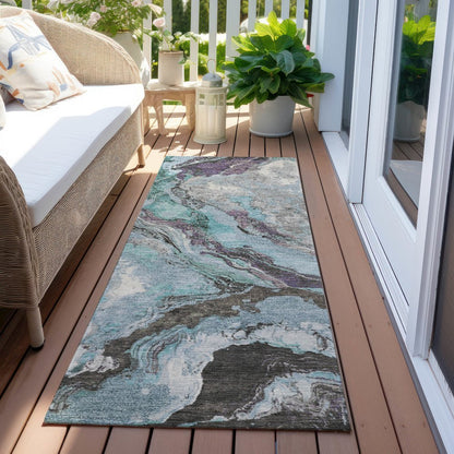 Machine Washable Indoor/Outdoor Chantille Teal 2'3" x 7'6" Runner Rug