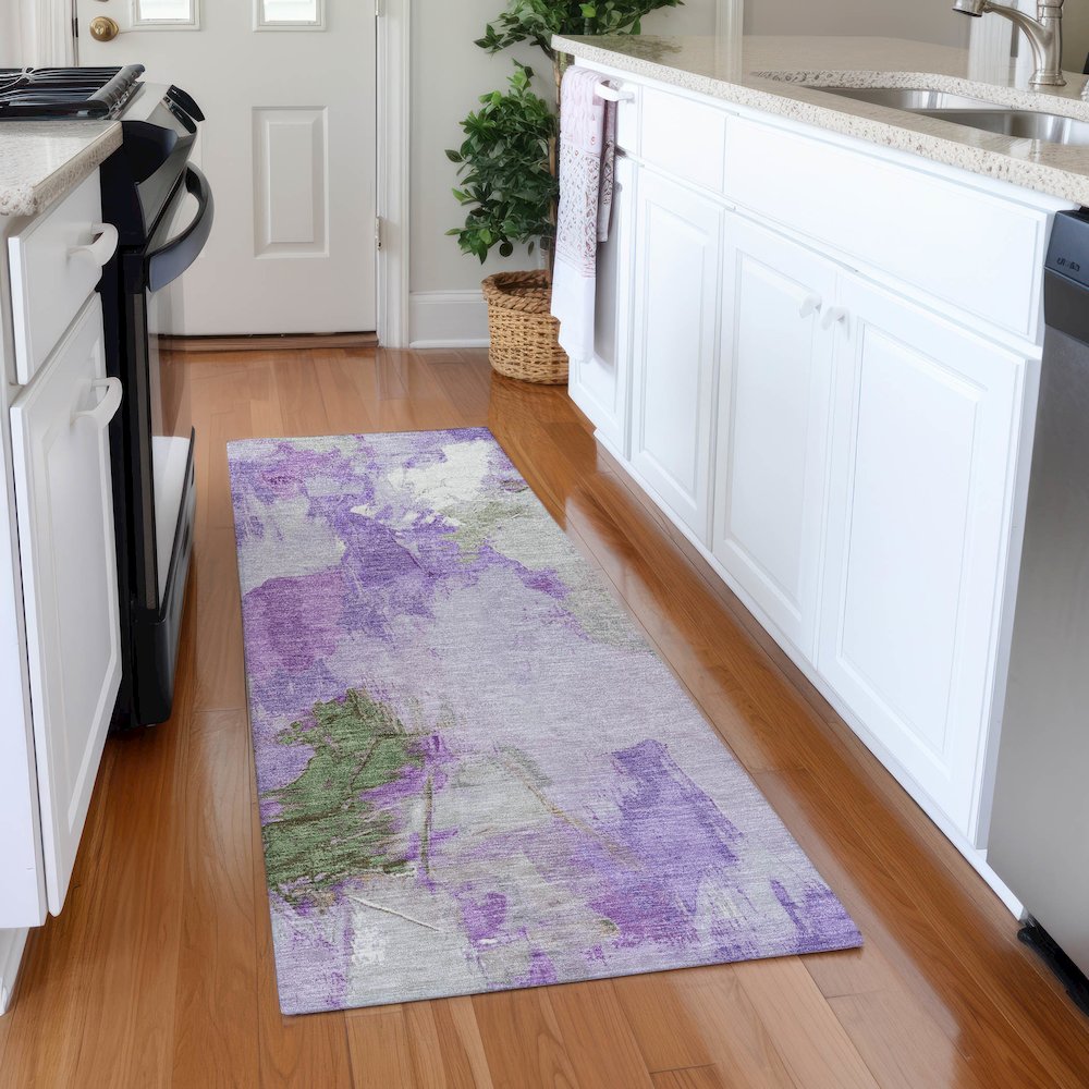 Machine Washable Indoor/Outdoor Chantille Purple 2'3" x 7'6" Runner Rug