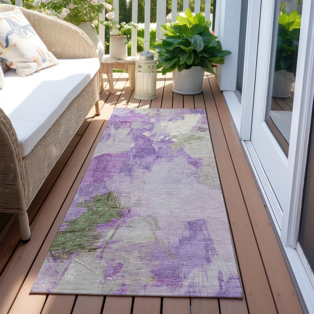 Machine Washable Indoor/Outdoor Chantille Purple 2'3" x 7'6" Runner Rug