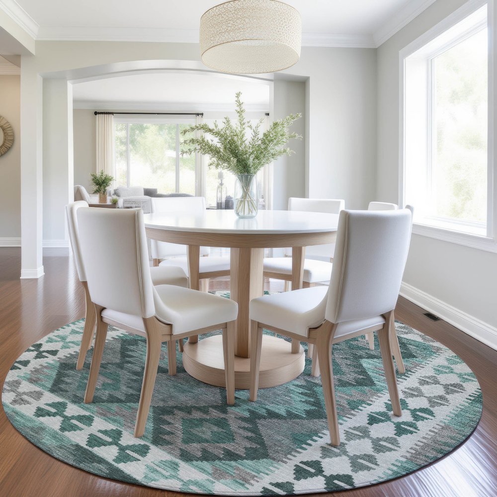 Machine Washable Indoor/Outdoor Chantille Seafoam 8' x 8' Round Rug