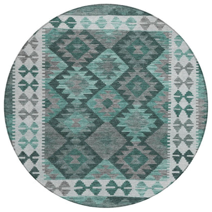Machine Washable Indoor/Outdoor Chantille Seafoam 8' x 8' Round Rug