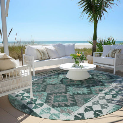 Machine Washable Indoor/Outdoor Chantille Seafoam 8' x 8' Round Rug