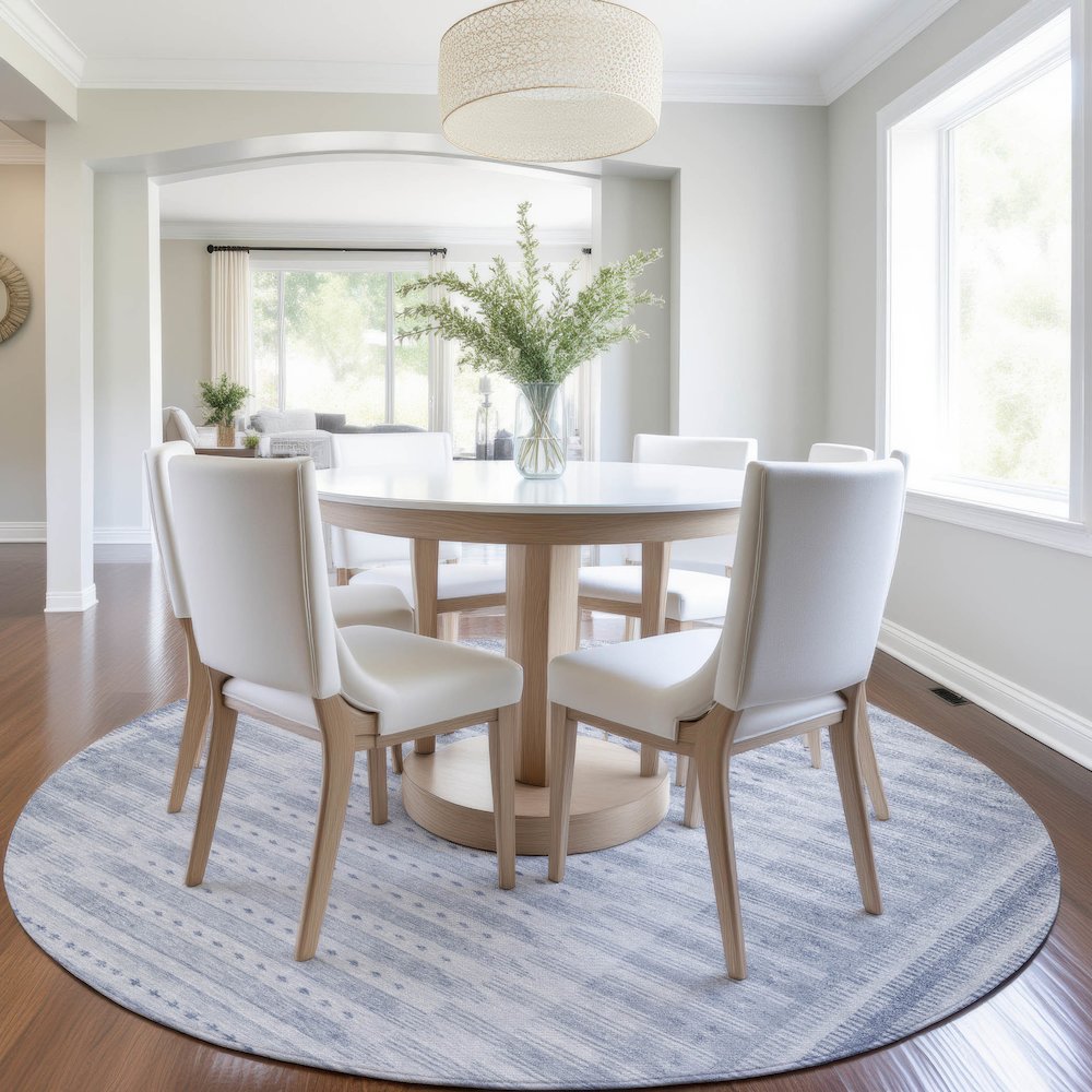 Machine Washable Indoor/Outdoor Chantille Blue 8' x 8' Round Rug