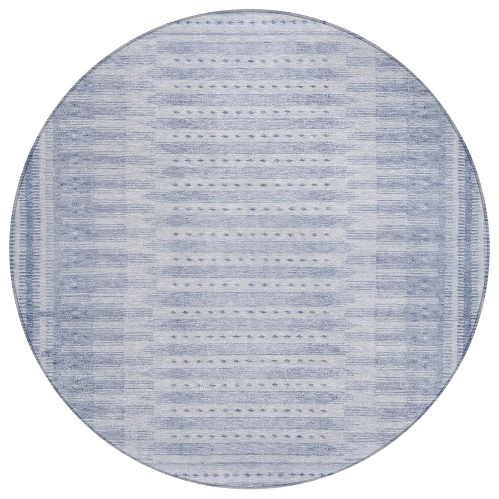 Machine Washable Indoor/Outdoor Chantille Blue 8' x 8' Round Rug