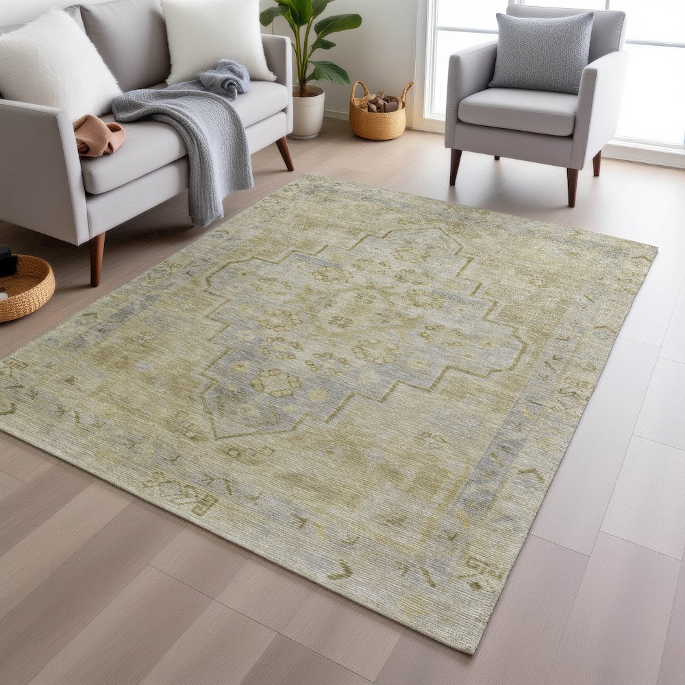Machine Washable Indoor/Outdoor Chantille Gold 2'6" x 3'10" Rug