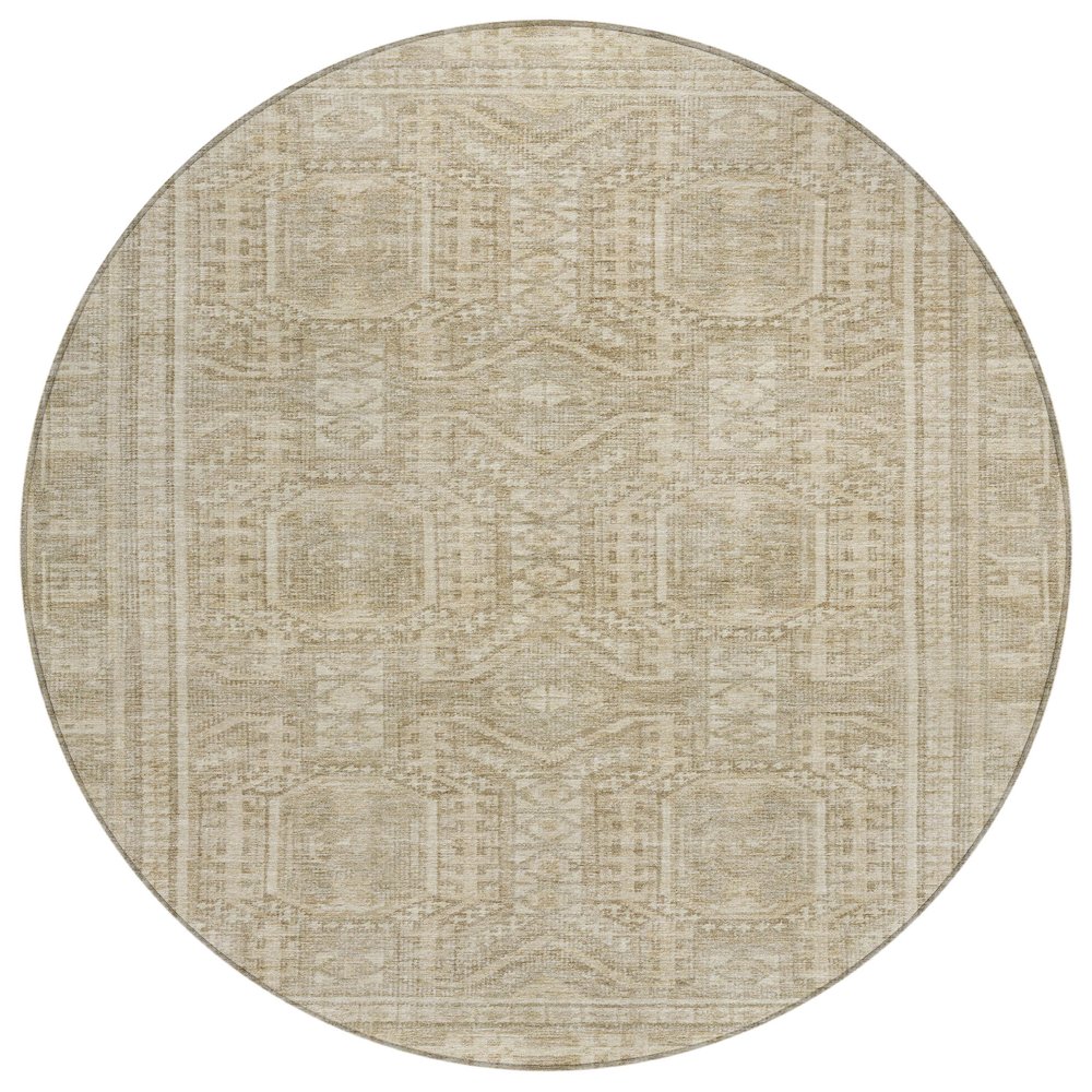 Machine Washable Indoor/Outdoor Chantille Beige 8' x 8' Round Rug