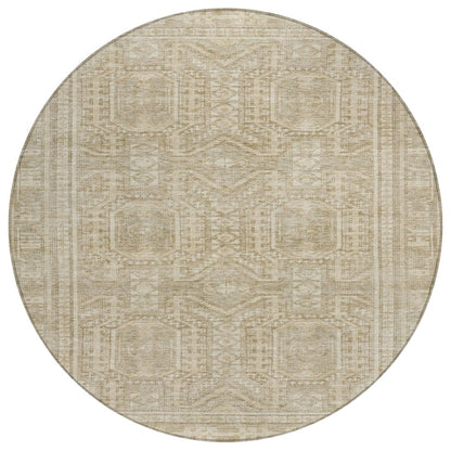 Machine Washable Indoor/Outdoor Chantille Beige 8' x 8' Round Rug