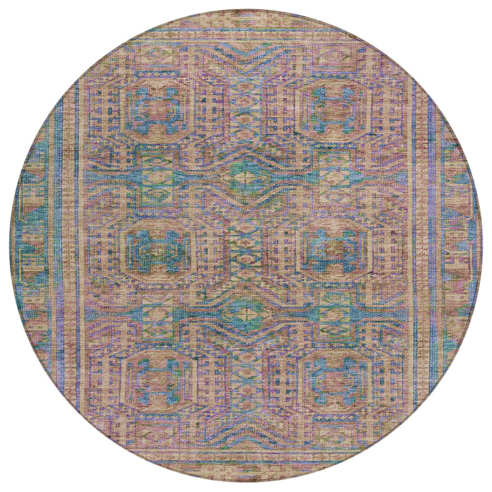 Machine Washable Indoor/Outdoor Chantille Orange 8' x 8' Round Rug