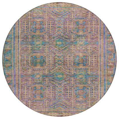 Machine Washable Indoor/Outdoor Chantille Orange 8' x 8' Round Rug