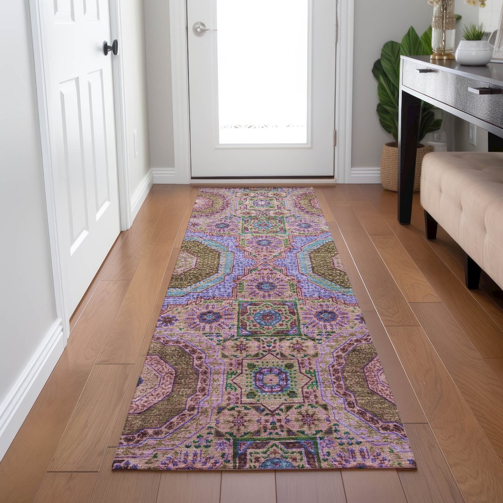 Machine Washable Indoor/Outdoor Chantille Pink 2'3" x 7'6" Runner Rug