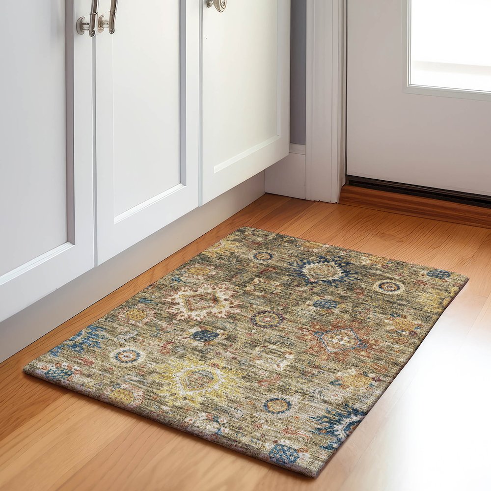 Machine Washable Indoor/Outdoor Chantille Brown 1'8" x 2'6" Rug