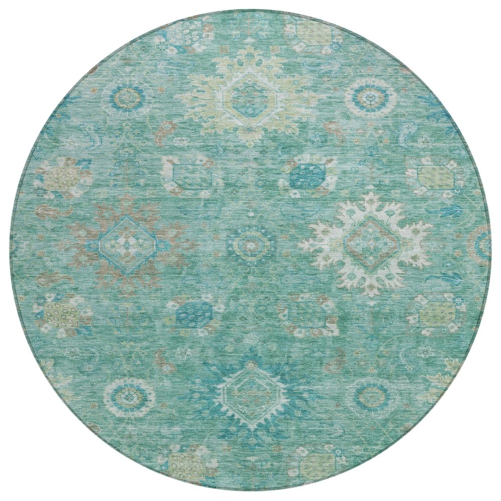 Machine Washable Indoor/Outdoor Chantille Teal 8' x 8' Round Rug