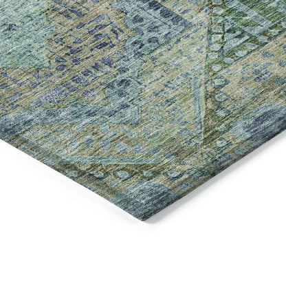 Machine Washable Indoor/Outdoor Chantille Green 1'8" x 2'6" Rug