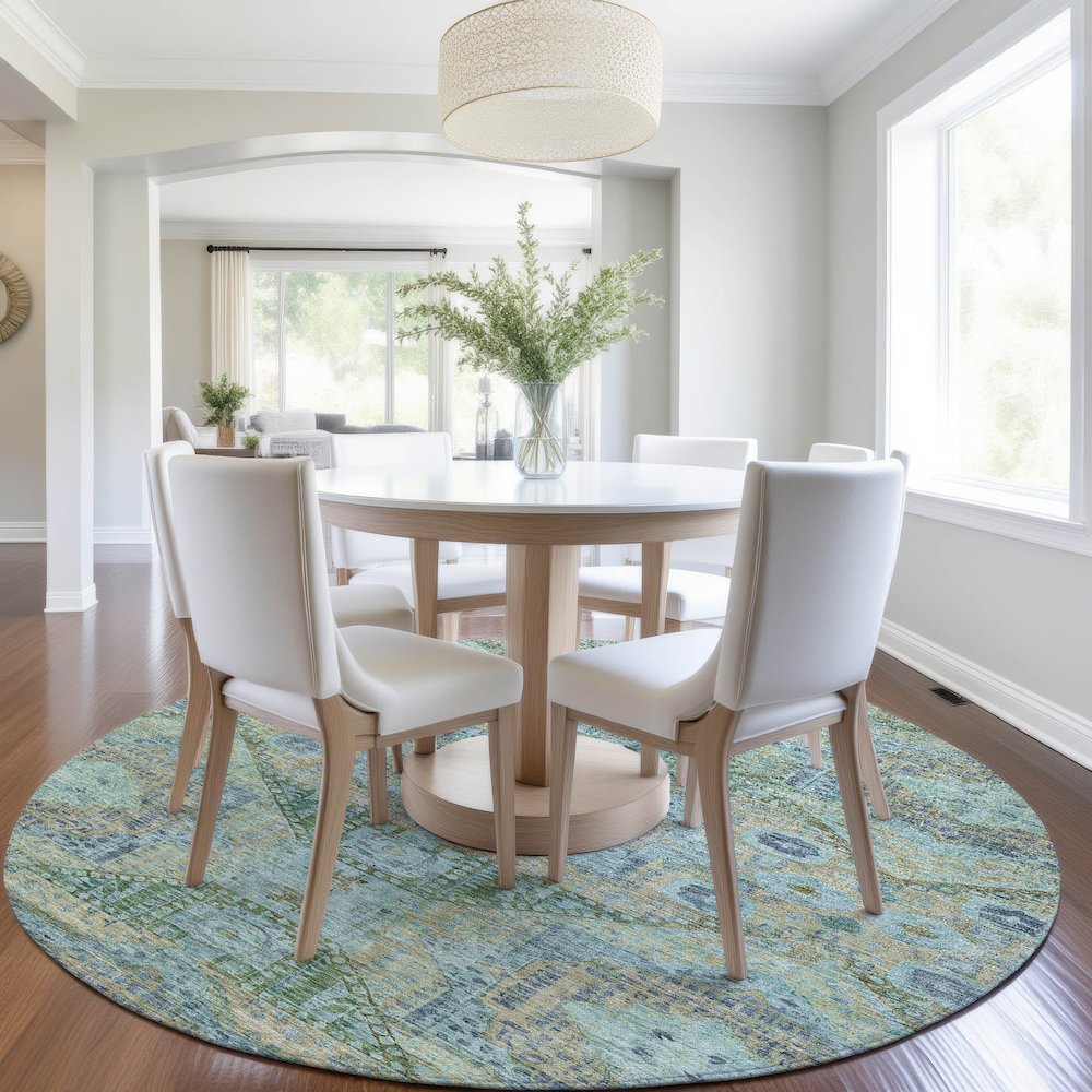 Machine Washable Indoor/Outdoor Chantille Green 8' x 8' Round Rug