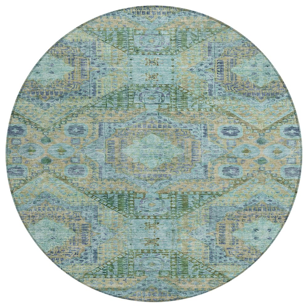 Machine Washable Indoor/Outdoor Chantille Green 8' x 8' Round Rug