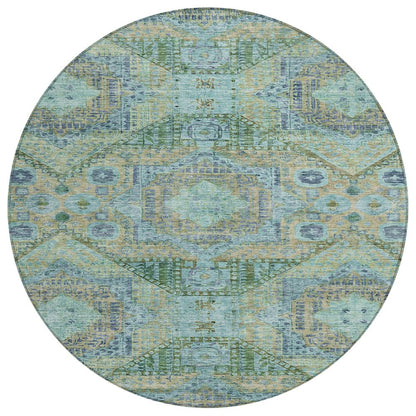 Machine Washable Indoor/Outdoor Chantille Green 8' x 8' Round Rug