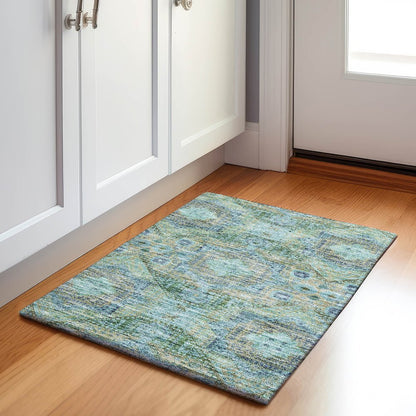 Machine Washable Indoor/Outdoor Chantille Green 1'8" x 2'6" Rug