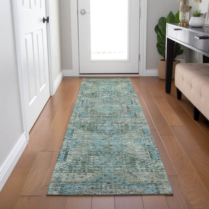 Machine Washable Indoor/Outdoor Chantille Sage 2'3" x 7'6" Runner Rug