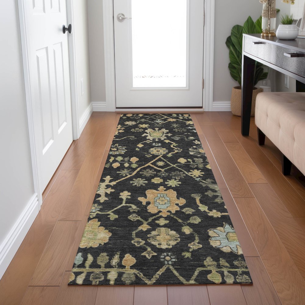 Machine Washable Indoor/Outdoor Chantille Black 2'3" x 7'6" Runner Rug