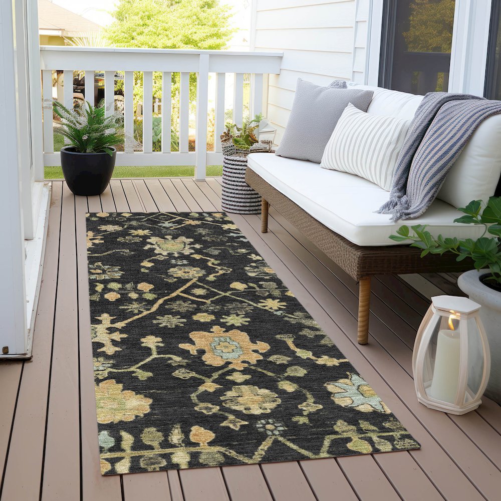 Machine Washable Indoor/Outdoor Chantille Black 2'3" x 7'6" Runner Rug