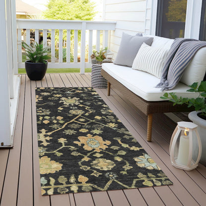 Machine Washable Indoor/Outdoor Chantille Black 2'3" x 7'6" Runner Rug