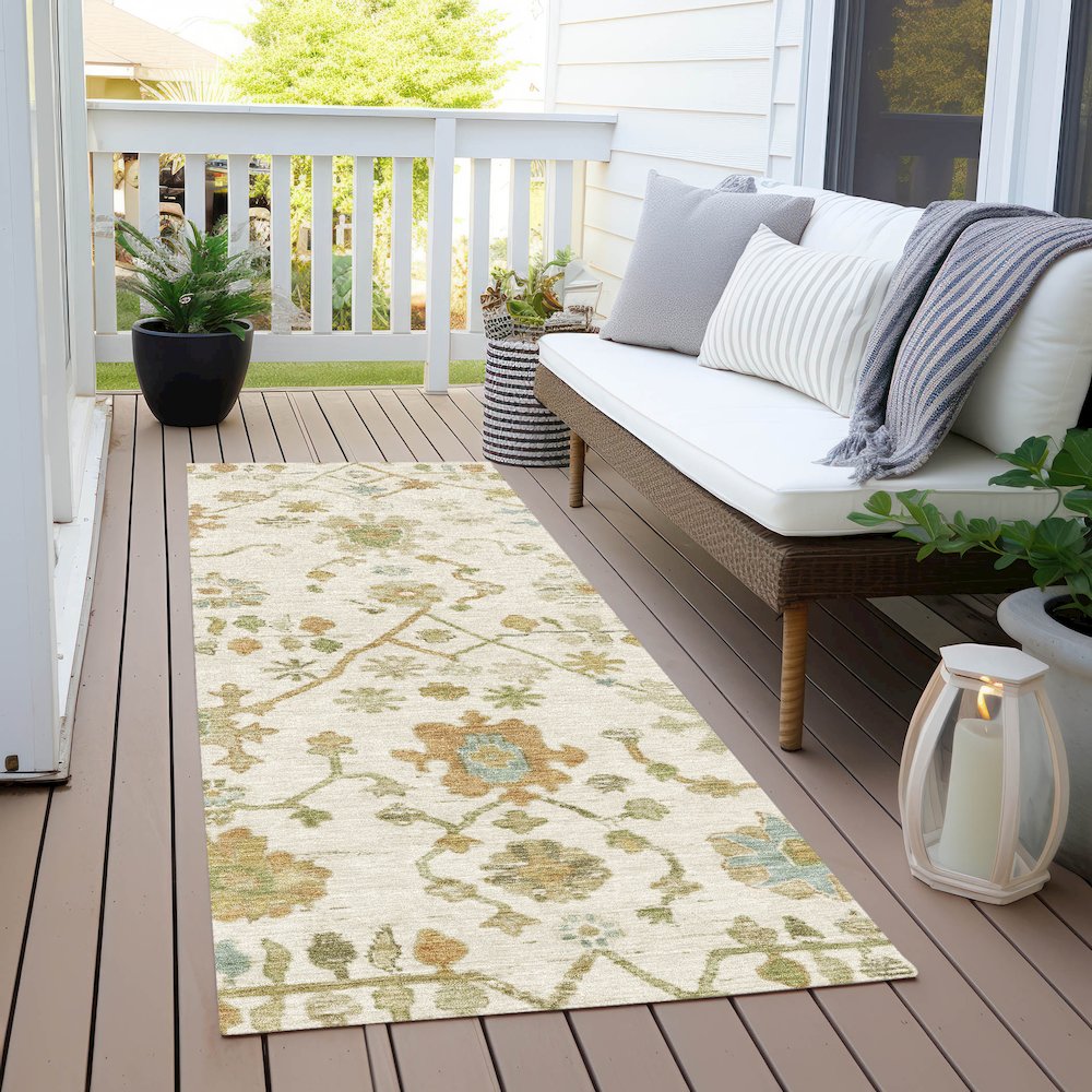 Machine Washable Indoor/Outdoor Chantille Ivory 2'3" x 7'6" Runner Rug