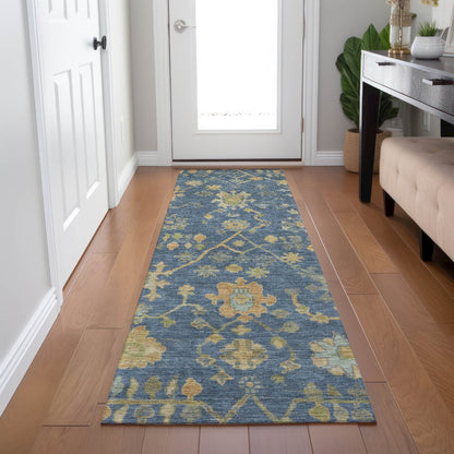 Machine Washable Indoor/Outdoor Chantille Navy 2'3" x 7'6" Runner Rug