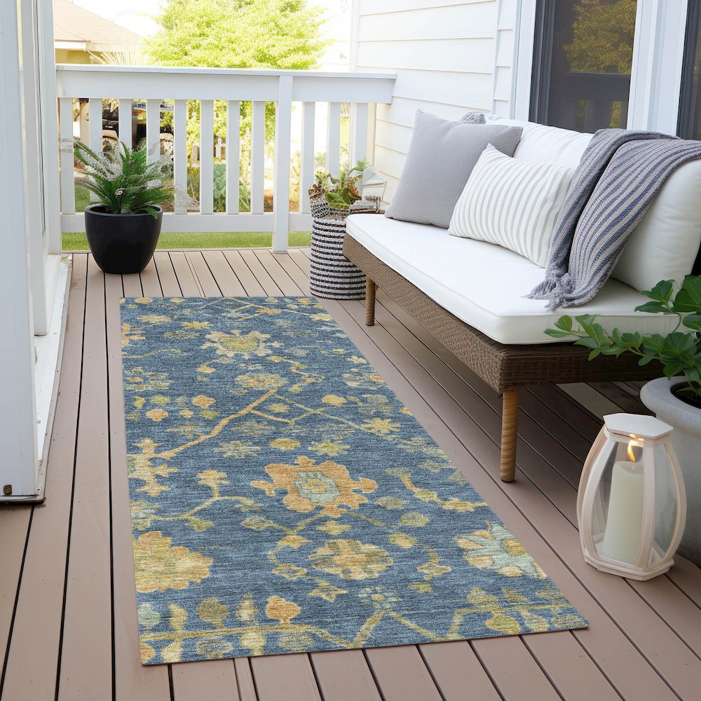 Machine Washable Indoor/Outdoor Chantille Navy 2'3" x 7'6" Runner Rug