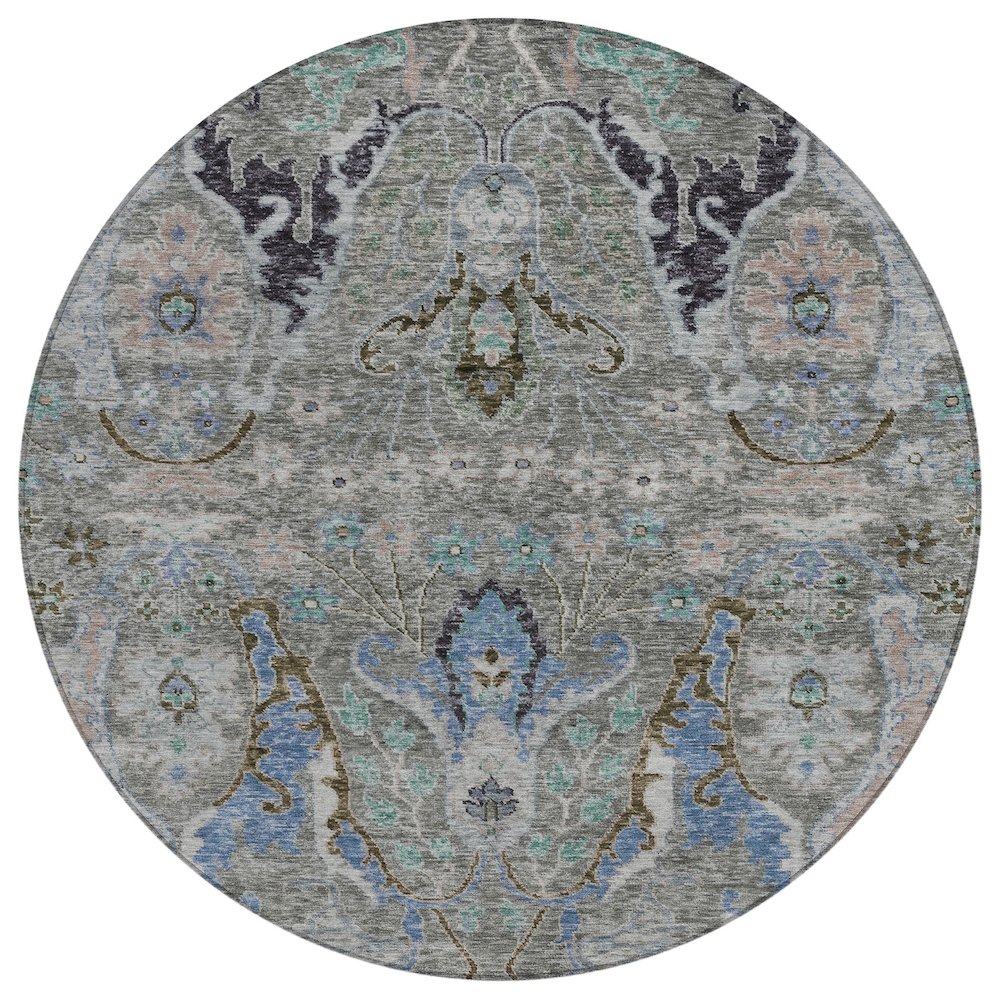 Machine Washable Indoor/Outdoor Chantille Pewter 8' x 8' Round Rug