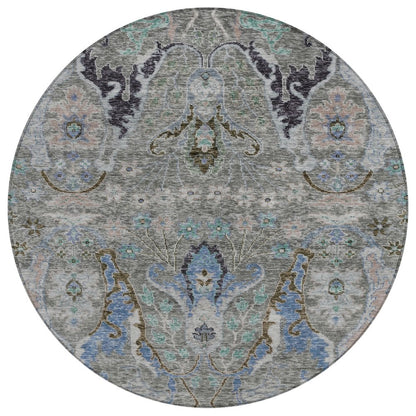 Machine Washable Indoor/Outdoor Chantille Pewter 8' x 8' Round Rug