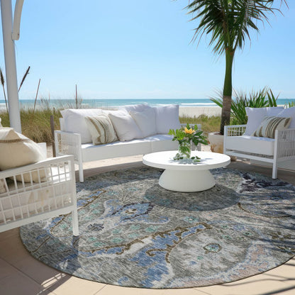 Machine Washable Indoor/Outdoor Chantille Pewter 8' x 8' Round Rug