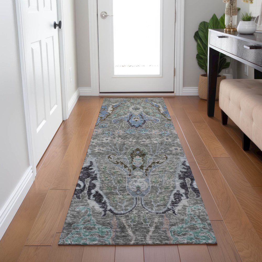 Machine Washable Indoor/Outdoor Chantille Pewter 2'3" x 7'6" Runner Rug