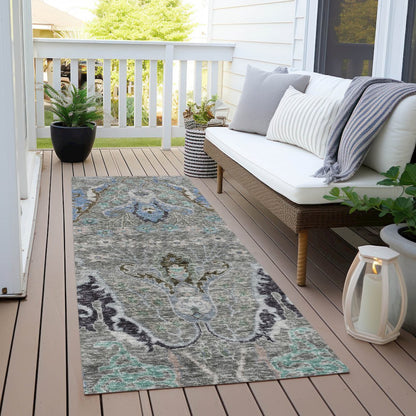 Machine Washable Indoor/Outdoor Chantille Pewter 2'3" x 7'6" Runner Rug