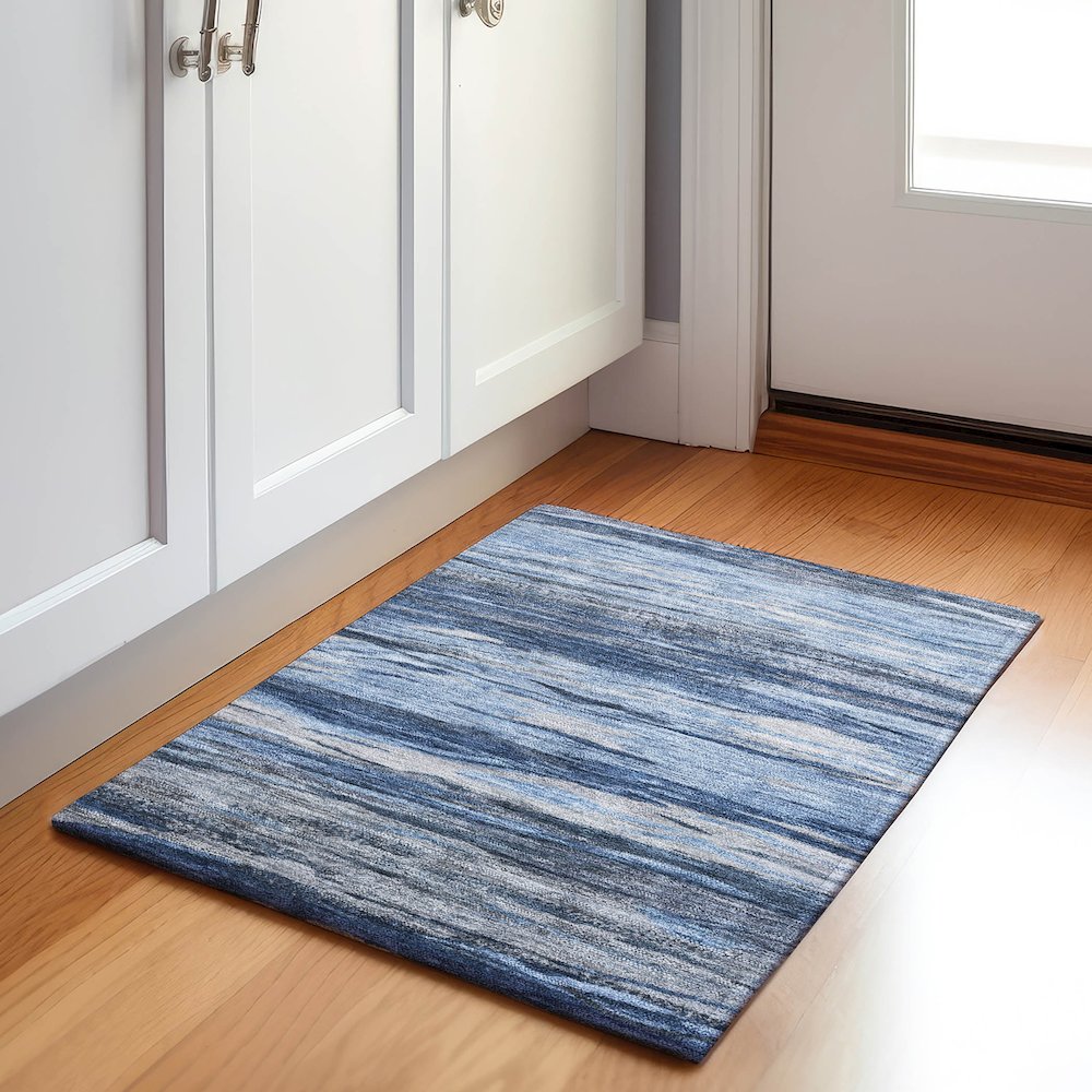 Machine Washable Indoor/Outdoor Chantille Blue 1'8" x 2'6" Rug