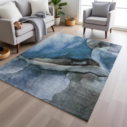 Machine Washable Indoor/Outdoor Chantille Blue 2'6" x 3'10" Rug